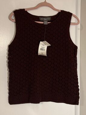 BWT Norton McNaughton Women's Sleeveless Crochet Tank Dark Rust vintage fall